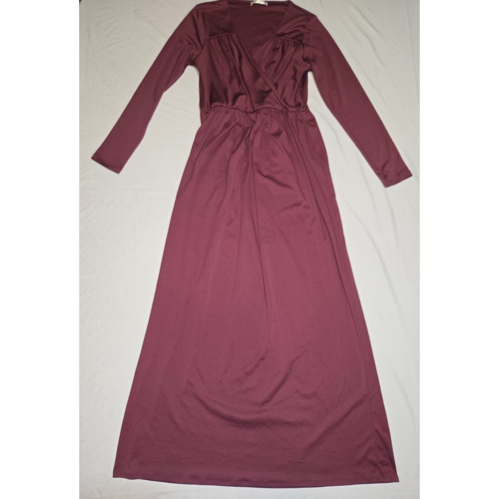 Koh Koh Long Sleeve Wrap V Neck Maxi Dress Mauve Medium Stretchy Flowy Boho‎